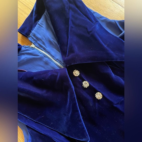 60s Vintage Blue Velvet Mini Dress - Picture 8 of 9